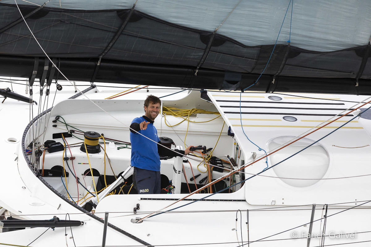Arrivée de Benjamin Férré ( 11 ème ) avec l'Imoca "Benjamin Envoie Le Pepin" lors de la Guyader Bermudes 2022.